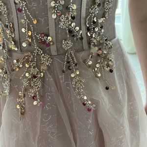 Pink Tulle Sequins Long Prom Dresses, quinceniera,Off the Shoulder Evening Dress